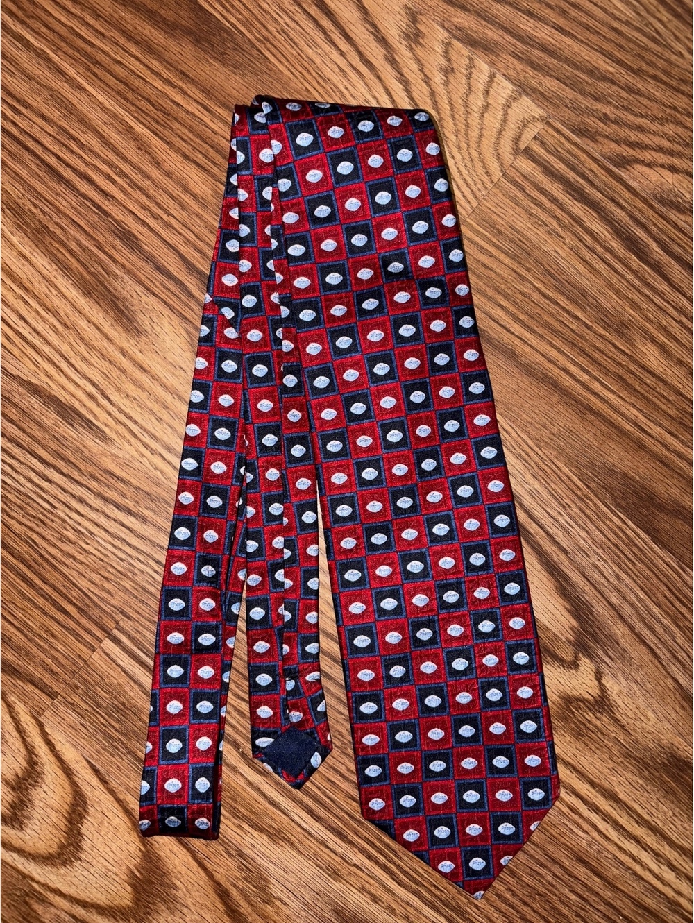 Vintage Pfizer Novelty Silk Tie - Red & Blue Geometric Pharma Rep Promo Necktie